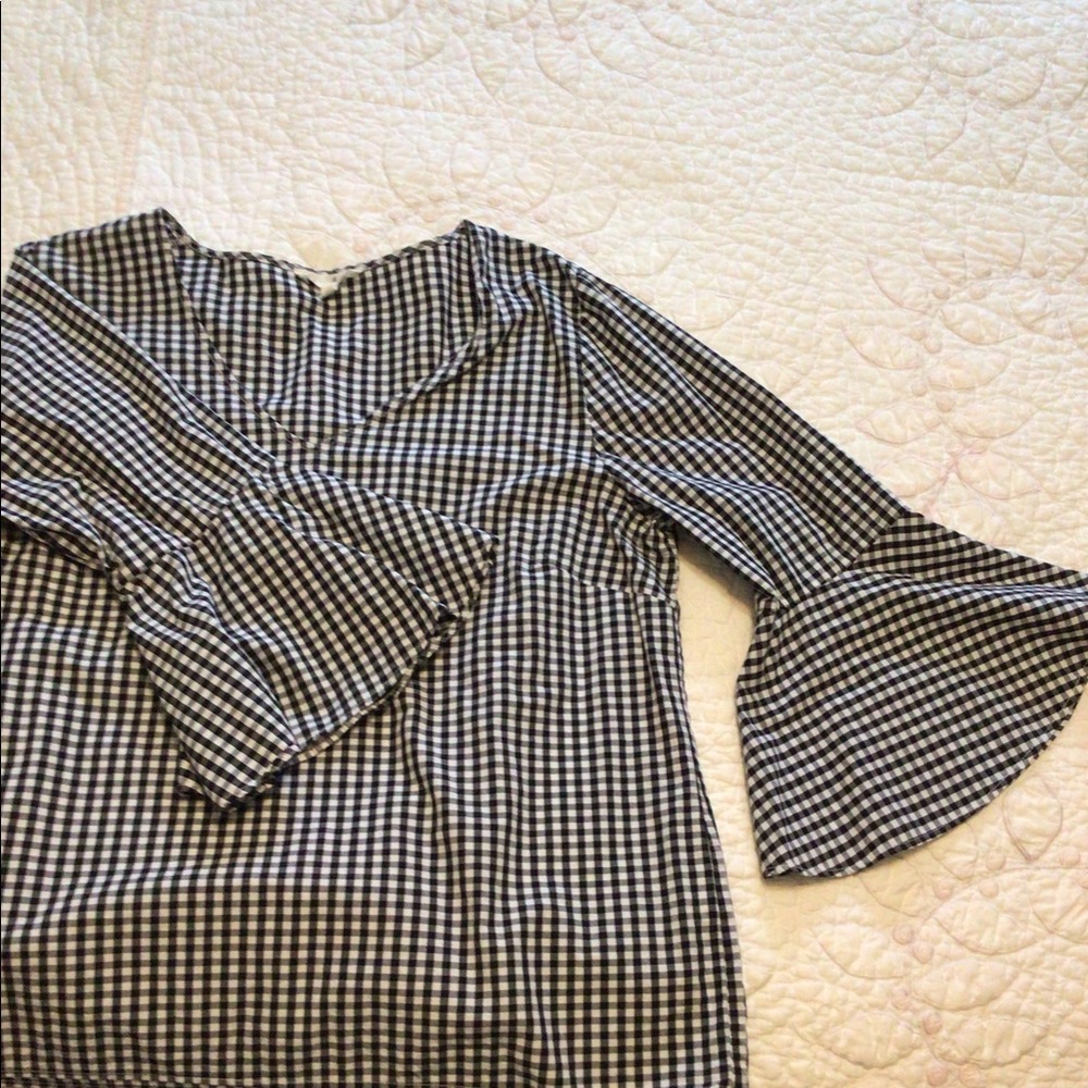 Black white checked cotton blouse